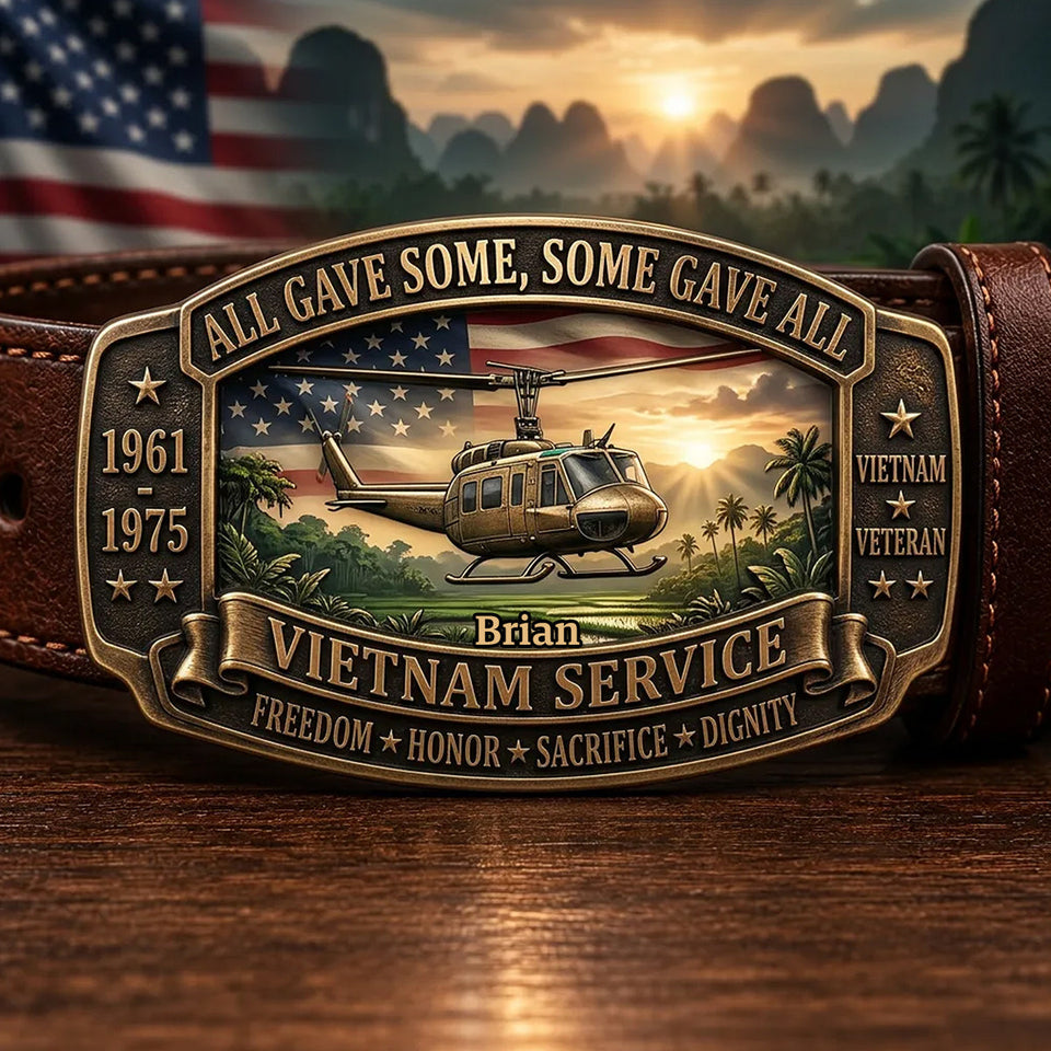 All Gave Some, Some Gave All - Personalized Veteran Leather Belt With Shaped Buckle