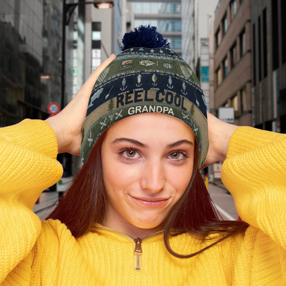 Reel Cool Grandpa - Personalized Fishing Beanie Hat