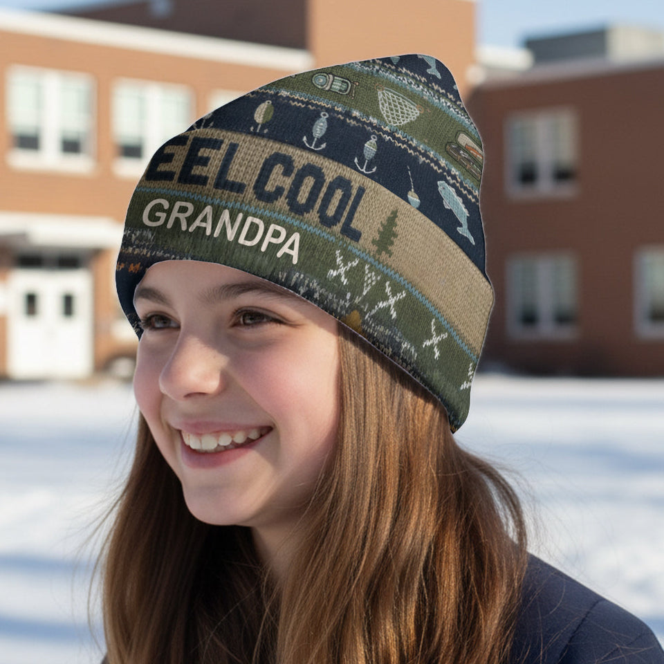 Reel Cool Grandpa - Personalized Fishing Beanie Hat