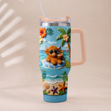 Summer Vibes - Personalized Highland Cow Tumbler With Plush Charm