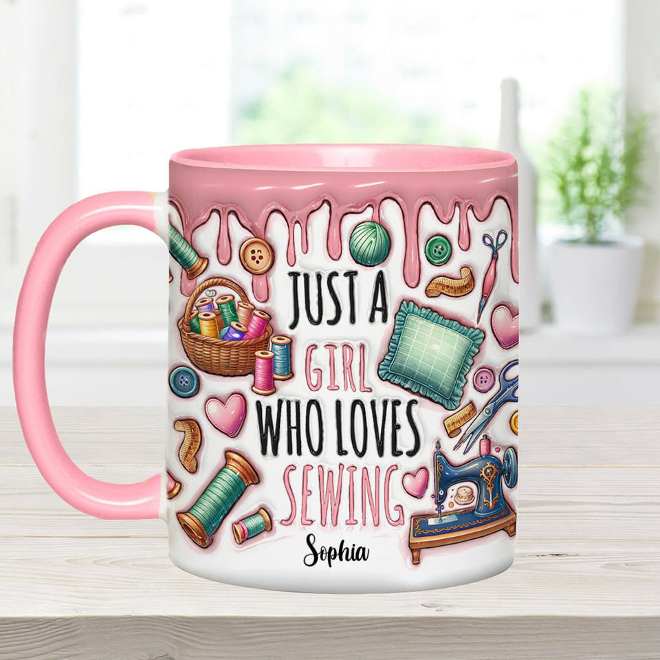 Just A Girl Who Loves Sewing - Personalized Sewing Accent Mug