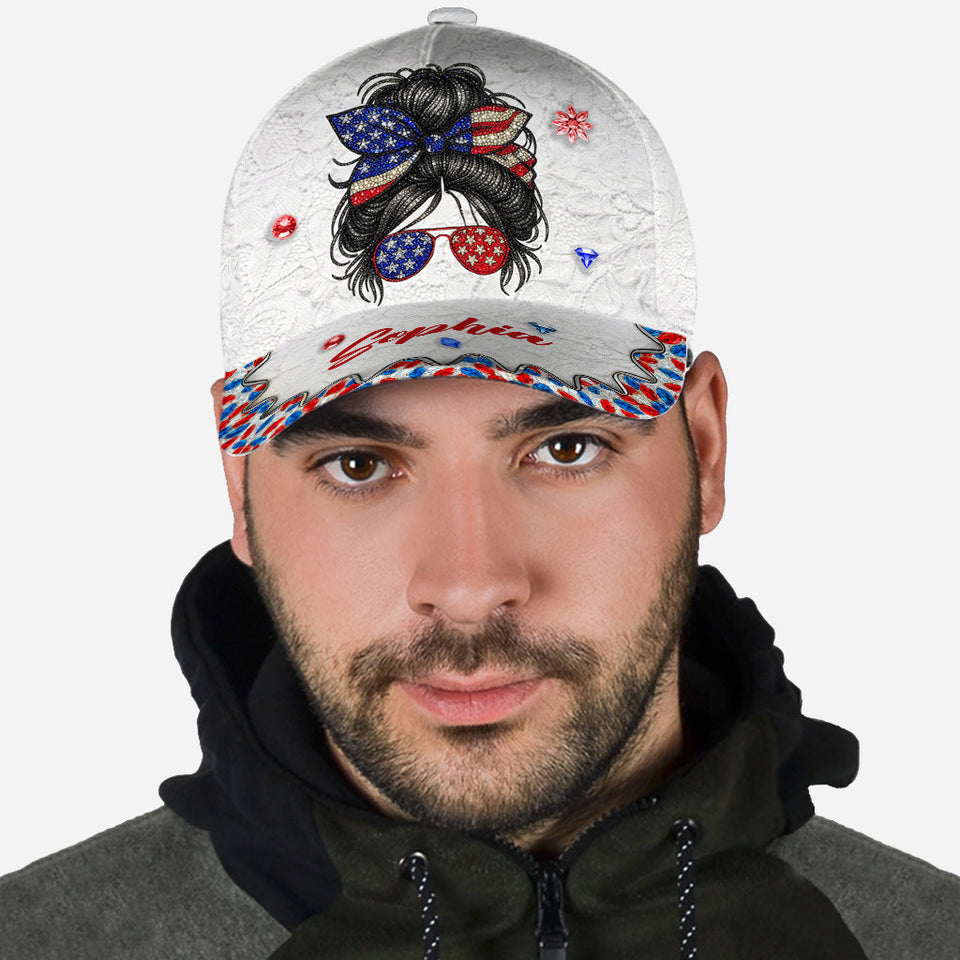 Messy Bun Girl - Personalized Independence Day/ 4th of July Classic Cap