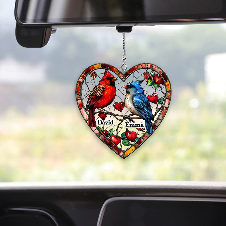 Lovely Hummingbird Couple - Personalized Couple Transparent Car Ornament