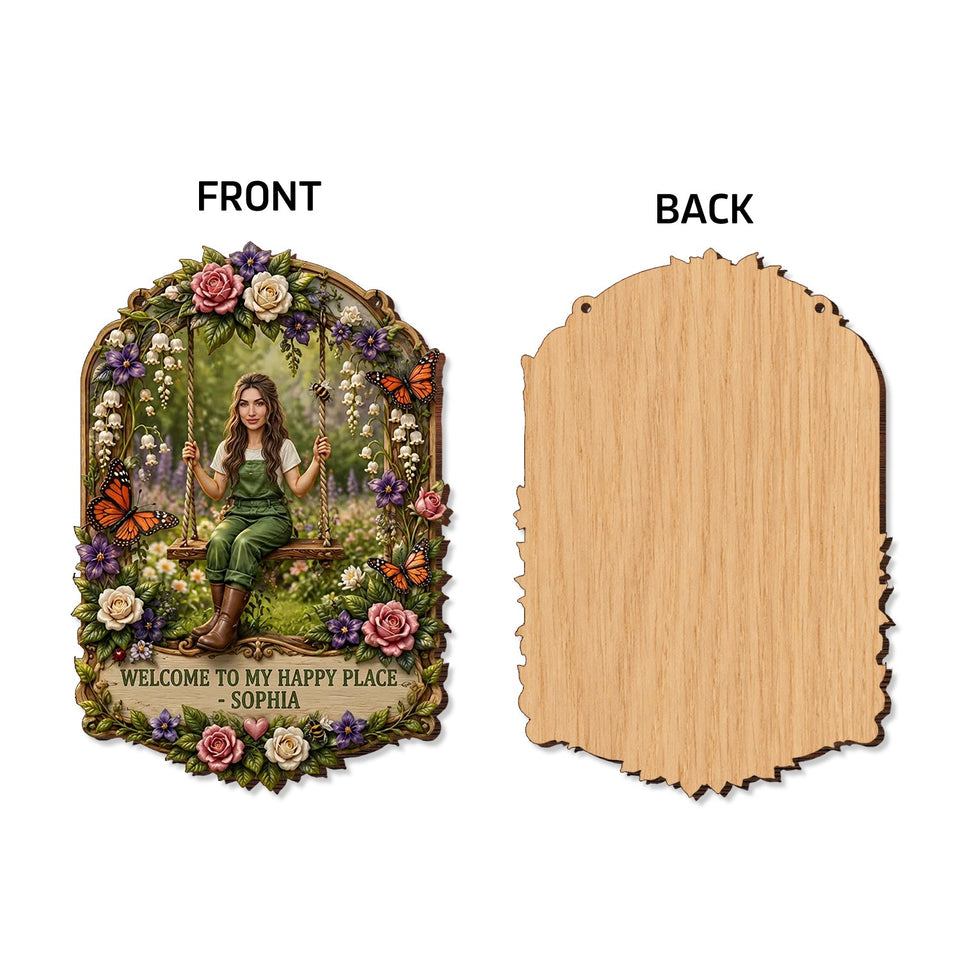 Welcome To My Happy Place - Personalized Gardening Wood Sign With Stake