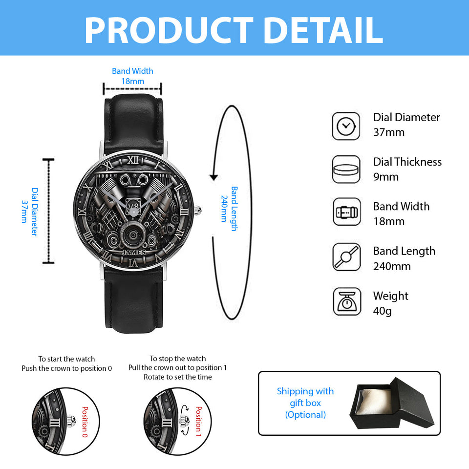 Powerful V8 Engine - Personalized Car Lover Hand Watch