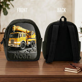 Construction Vehicle, Back To School Gift for Kids - Personalized Kid Changeable Leather Patch Backpack