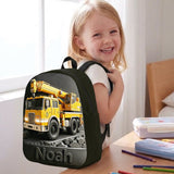 Construction Vehicle, Back To School Gift for Kids - Personalized Kid Changeable Leather Patch Backpack