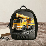 Construction Vehicle, Back To School Gift for Kids - Personalized Kid Changeable Leather Patch Backpack