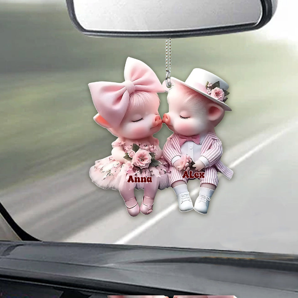 Cute Couples - Personalized Pig Lover Car Ornament