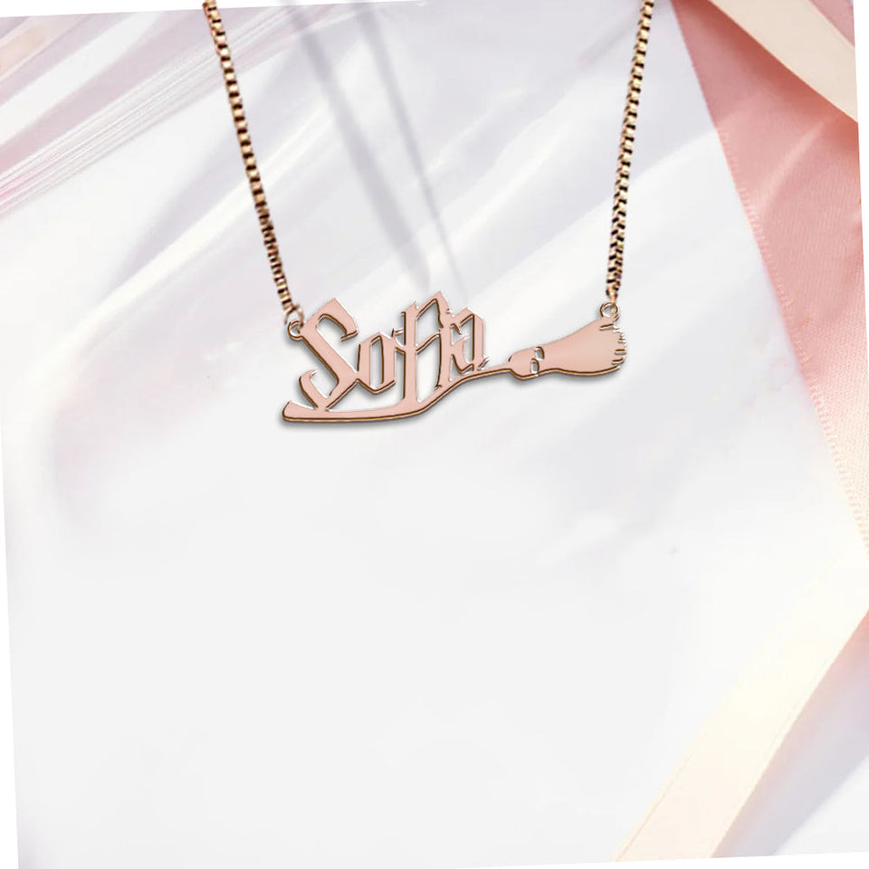 Mystic Broom - Personalized Witch Necklace With Charms
