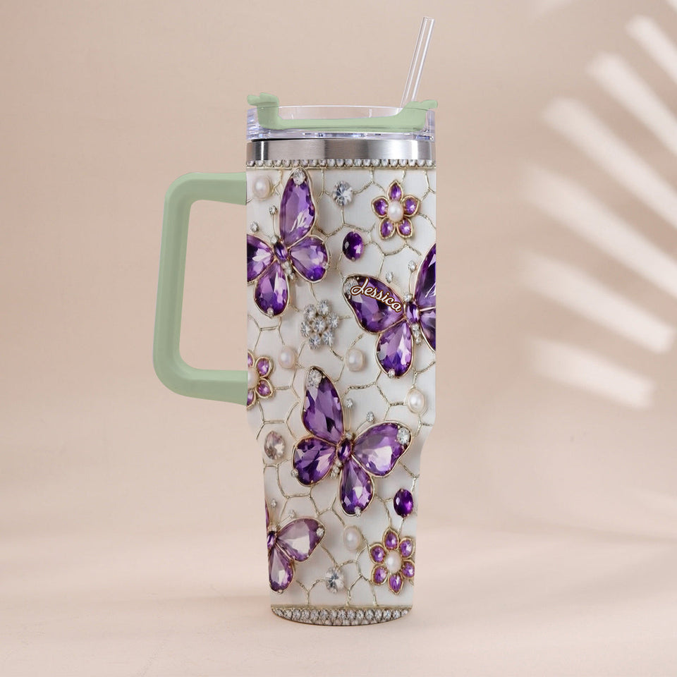 Love Butterflies - Personalized Butterfly Tumbler With Handle