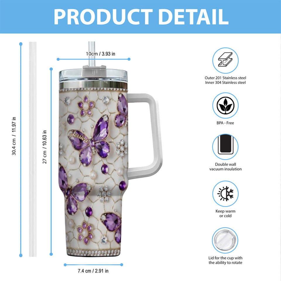 Love Butterflies - Personalized Butterfly Tumbler With Handle