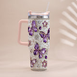 Love Butterflies - Personalized Butterfly Tumbler With Handle