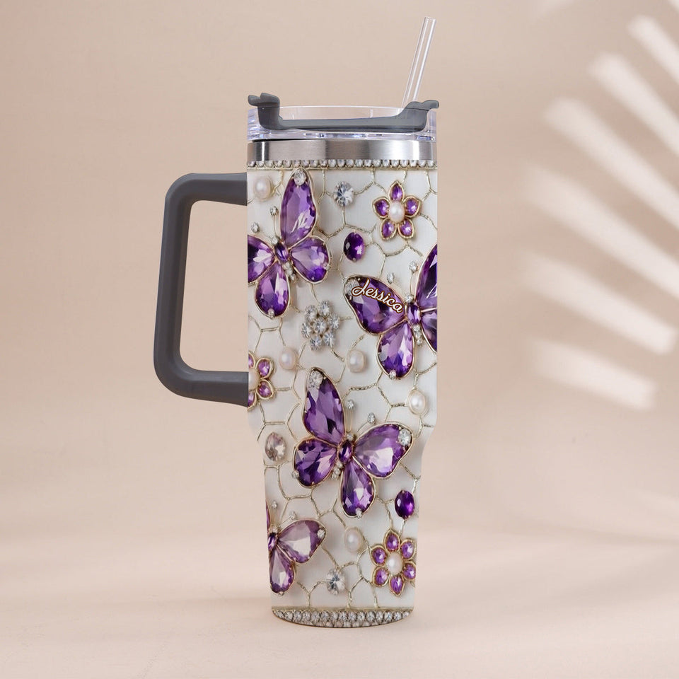 Love Butterflies - Personalized Butterfly Tumbler With Handle
