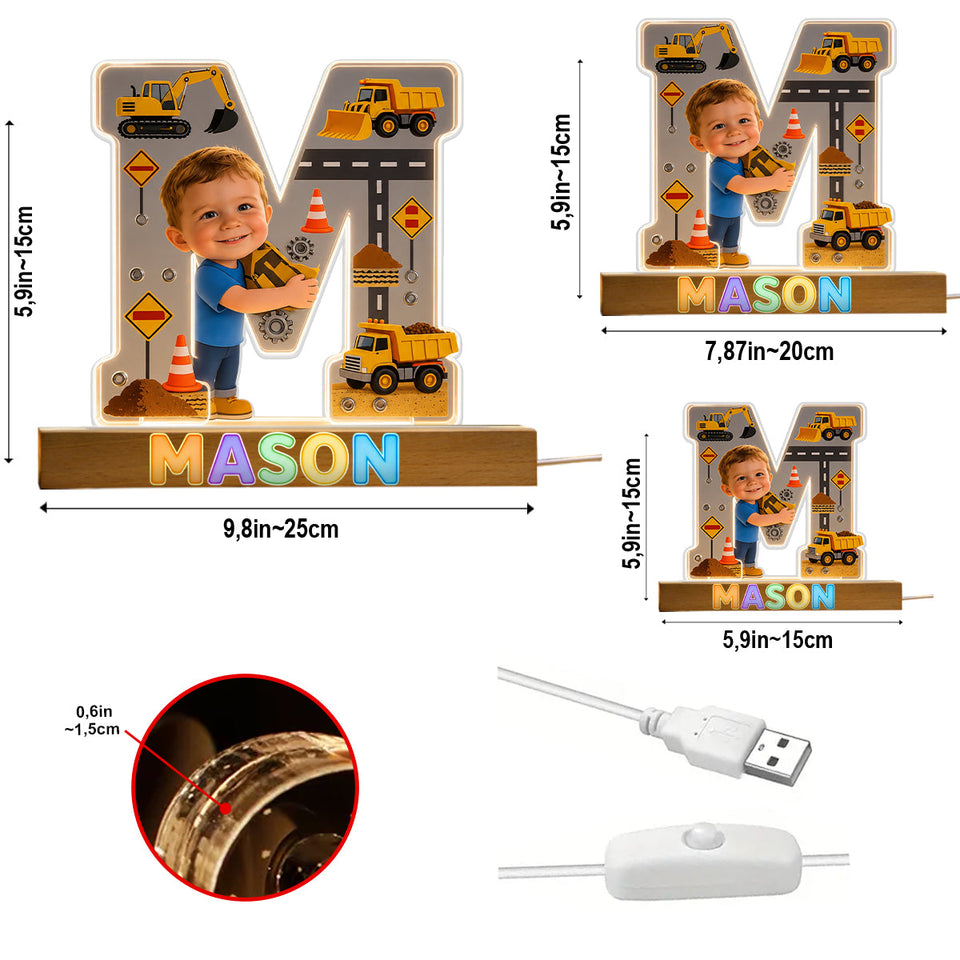 Alphabet Letter & Custom Photo And Theme - Personalized Kid Shaped Led Night Light