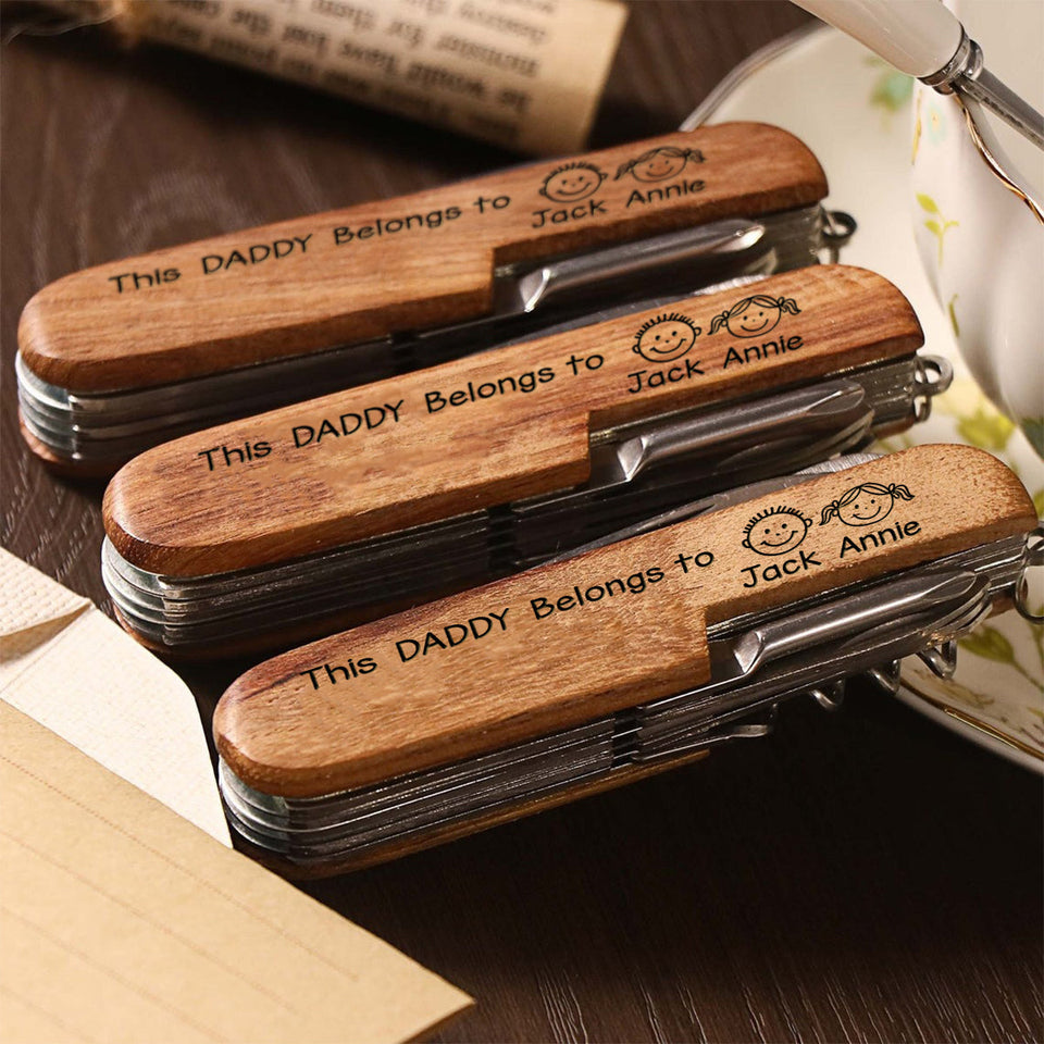 This Daddy Belongs To - Personalized Father Pocket Knife - 8 Function Multi-Tool