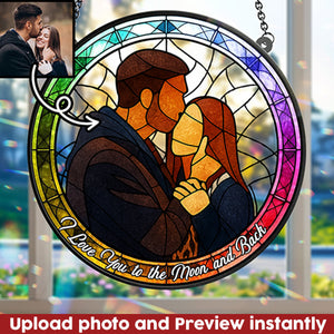 Custom Photo Portrait Couple Family Stained Glass Style - Personalized Couple Window Hanging Suncatcher Ornament