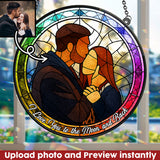 Custom Photo Portrait Couple Family Stained Glass Style - Personalized Couple Window Hanging Suncatcher Ornament