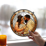 Custom Photo Portrait Couple Family Stained Glass Style - Personalized Couple Window Hanging Suncatcher Ornament