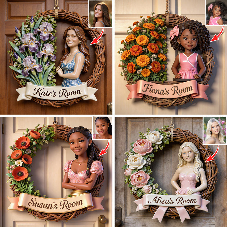 Custom Any Photo - Welcome To My Room - Personalized Birth Month Flower Custom Shaped Wood Sign