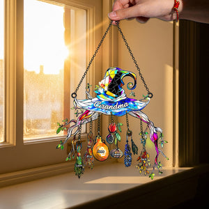 Grandma Mom Witch Hat - Personalized Grandma Window Hanging Suncatcher With Custom Charms