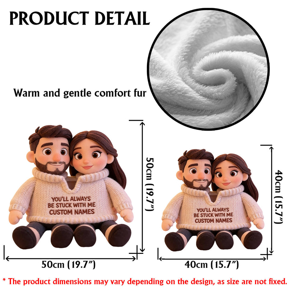 Personalized Latino Couple Pixar Style Custom Shaped Faux Fur Pillow - Cute Cartoon Hispanic Anniversary Gift Couch Cushion Bed Decor