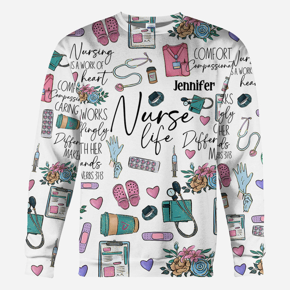 Nursing Is A Work Of Heart - Personalized Nurse All Over Shirt