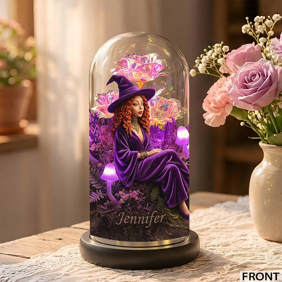 Enchanted Forest Mushroom - Personalized Witch Glowing Roses Glass Dome