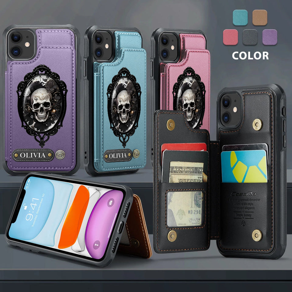 Gothic Floral Skull - Personalized Skull Wallet Phone Case