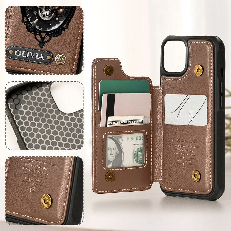Gothic Floral Skull - Personalized Skull Wallet Phone Case