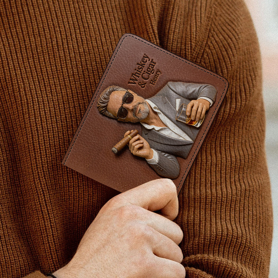 Whiskey & Cigar - Personalized Whisky Leather Wallet