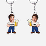 Funny Beer Caricature Man - Personalized Beer Custom Shaped Keychain