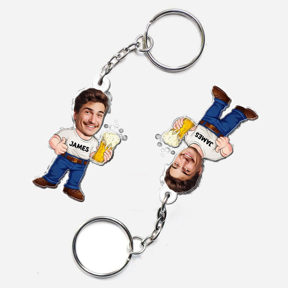 Funny Beer Caricature Man - Personalized Beer Custom Shaped Keychain