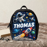 Back To School Gift, Astronaut Theme - Personalized Kid Changeable Leather Patch Backpack
