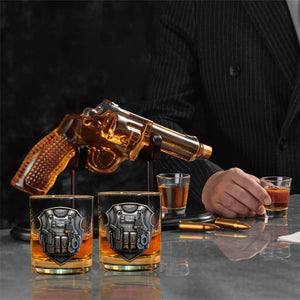 Honor Serve Protect - Personalized Police Officer Gun Decanter With Whiskey Glass