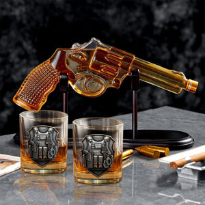 Honor Serve Protect - Personalized Police Officer Gun Decanter With Whiskey Glass