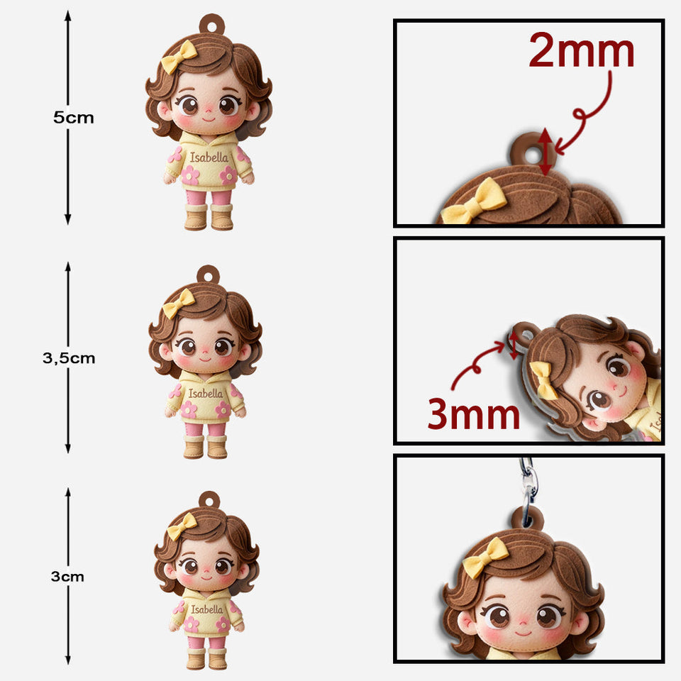 Custom Cute Felt Fabric Styled Doll, Custom From Any Photo - Personalized Kid Keychain