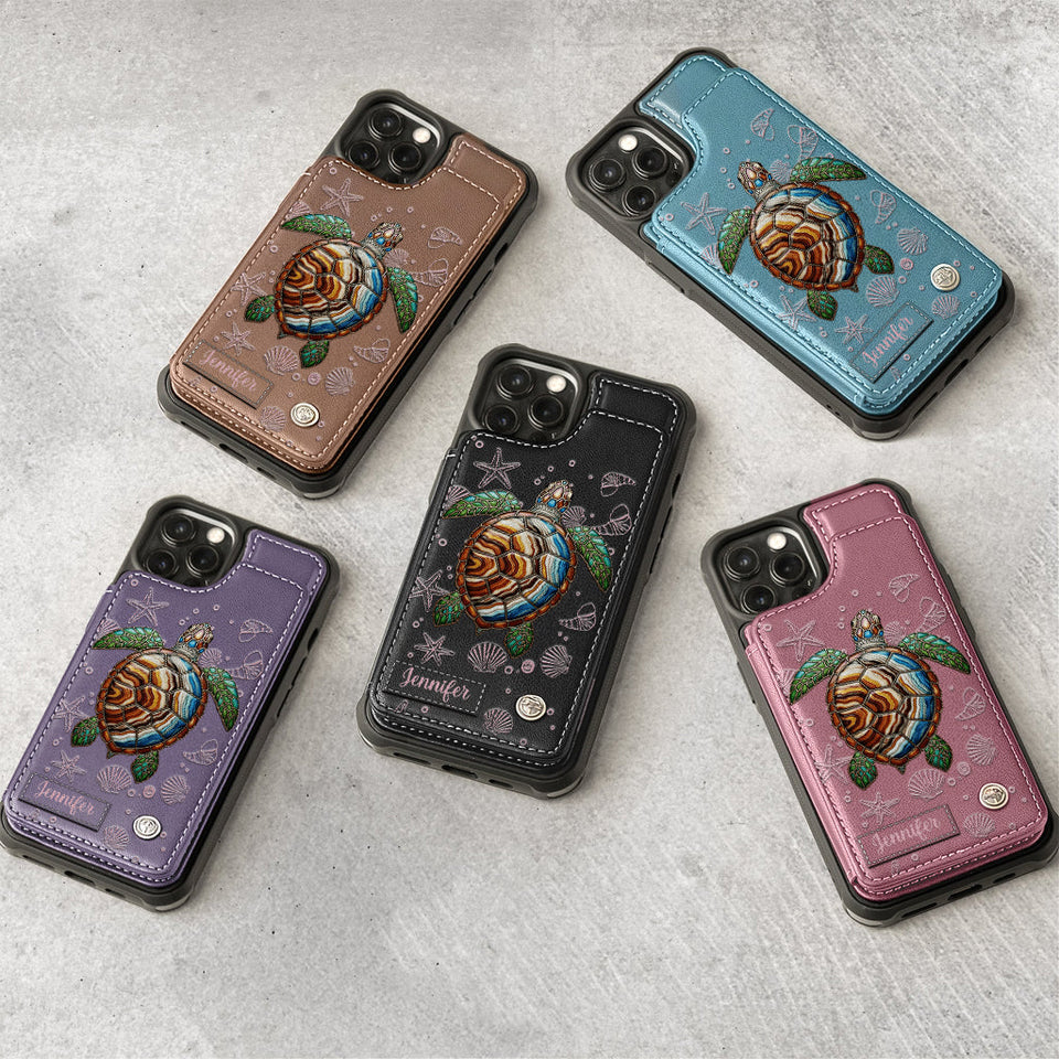 Turtle And The Sea - Personalized Turtle Wallet Phone Case