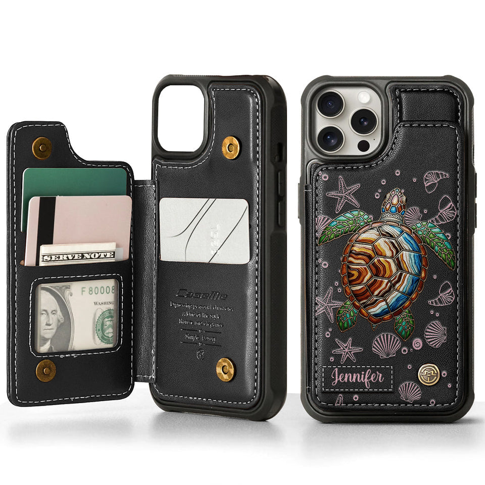 Turtle And The Sea - Personalized Turtle Wallet Phone Case