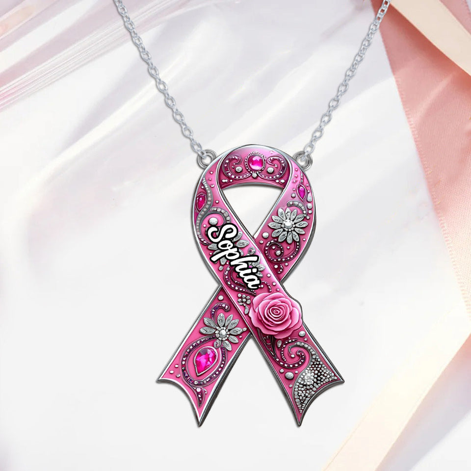 Fight Cancer In All Colors - Personalized Breast Cancer Awareness Custom Shaped Pendant Necklace
