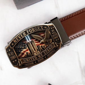 Never Forget - Personalized Patriot Leather Belt With Shaped Buckle