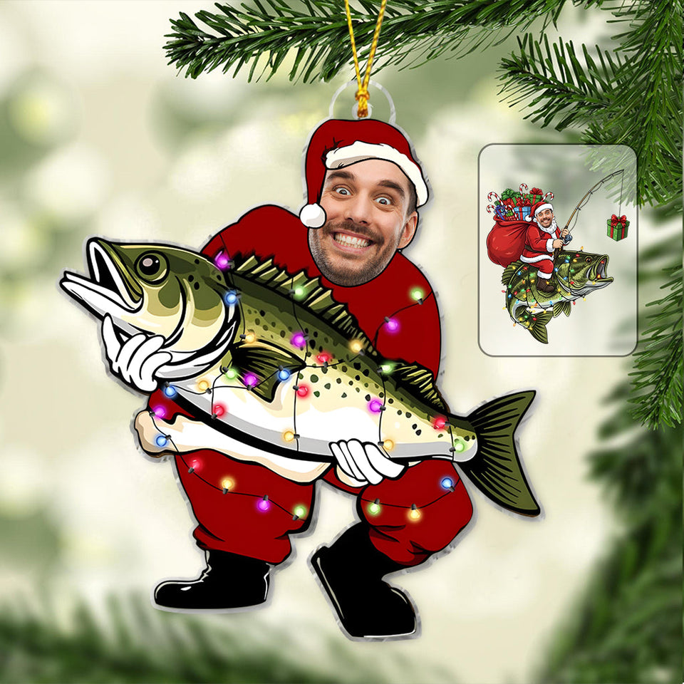 Funny Santa Fisherman - Personalized Fishing Ornament