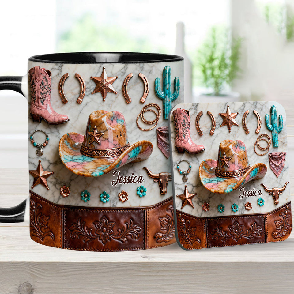 Strong Cowgirl - Personalized Cowgirl Accent Mug & Coaster