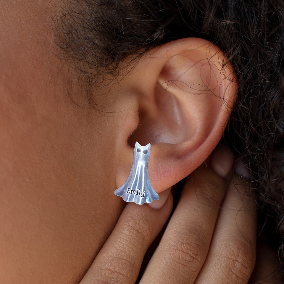Spooky Cute Cat - Personalized Halloween Stud Earrings