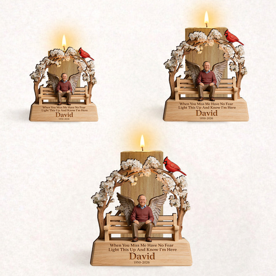 When You Miss Me Light This Up - Personalized Memorial Custom Shape Wooden Candle Holder