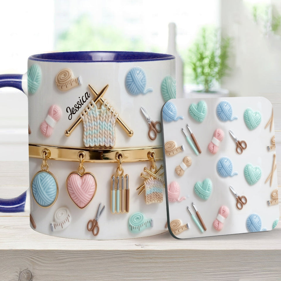 Love Crocheting / Knitting - Personalized Crocheting Accent Mug & Coaster