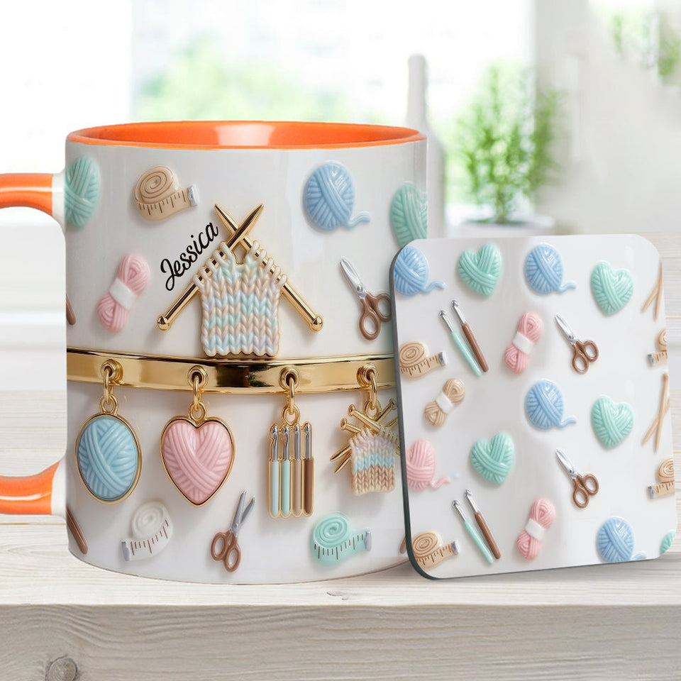 Love Crocheting / Knitting - Personalized Crocheting Accent Mug & Coaster