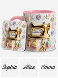 Perfect Gift For Sewing Lovers - Personalized Sewing Accent Mug & Coaster