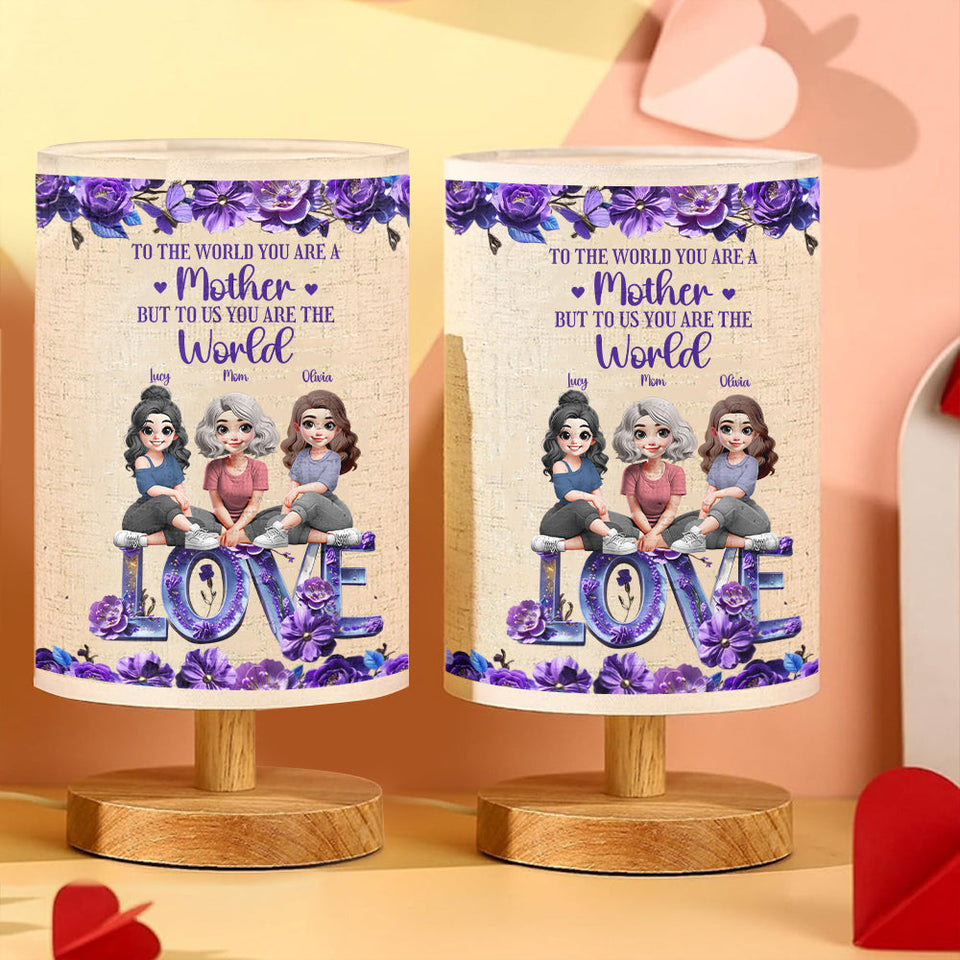 You Are The World Mom - Personalized Mother Tableside Lamp With Wood Base