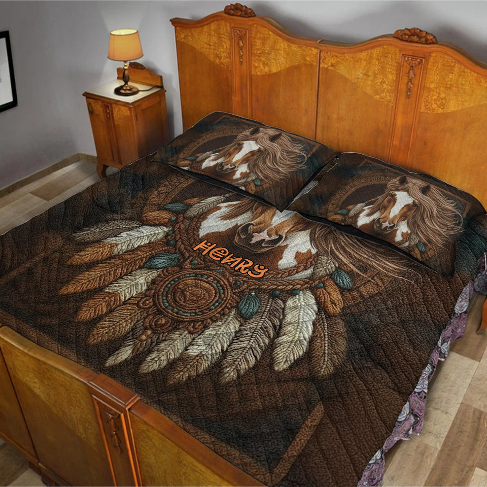 Native American Wolf - Personalized American Indian Quilt Set